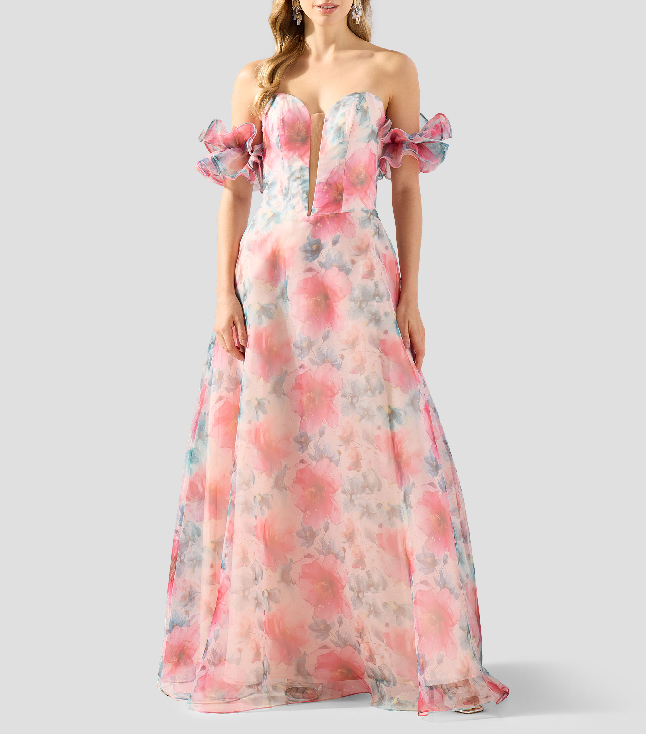 Vestido de fiesta largo estampado Mujer